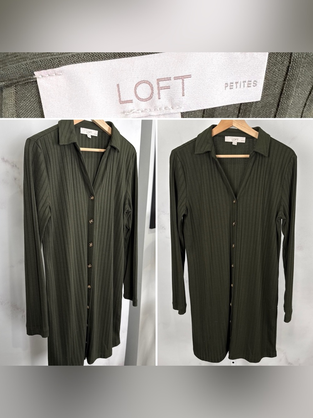 Loft Women’s Ribbed Mini Shirt Dress Green Size 10P
